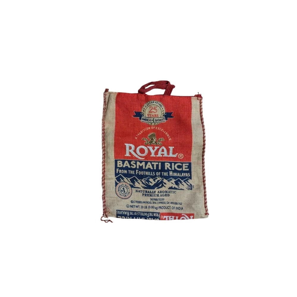 Royal Basmati Rice 20‎ lb Bag Empty Burlap Sack Tote Bag Purse